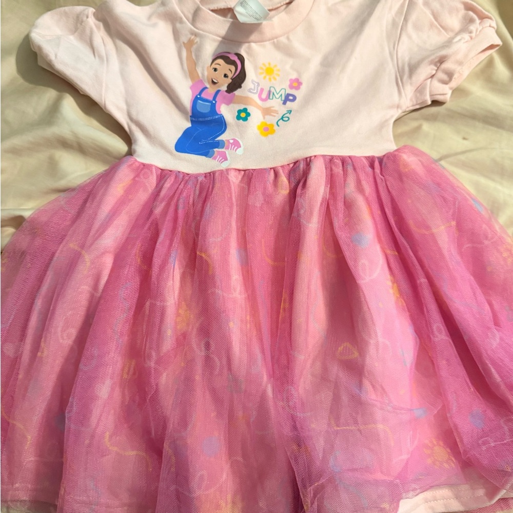 Girls' Pink Tulle Skirt Casual Dress - Cute Jump Graphic